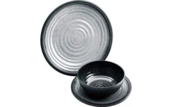 Vajilla De Melamina De Granito Flamefield 12 Piezas Gris